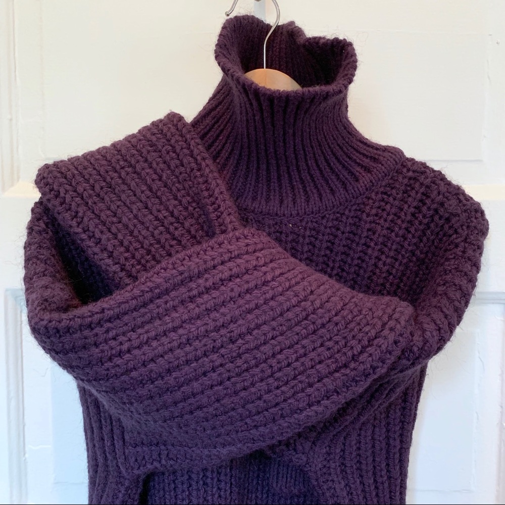 Purple Cable Knit Turtleneck Sweater